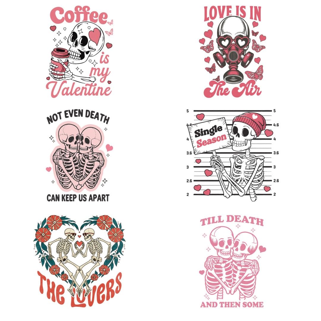 Retro Valentine's Day Skeletons Iron on Transfer Vinyl Cursive Heat Transfer Letters for T Shirts Clothing Stockings Printing DIY Crafts Decorations