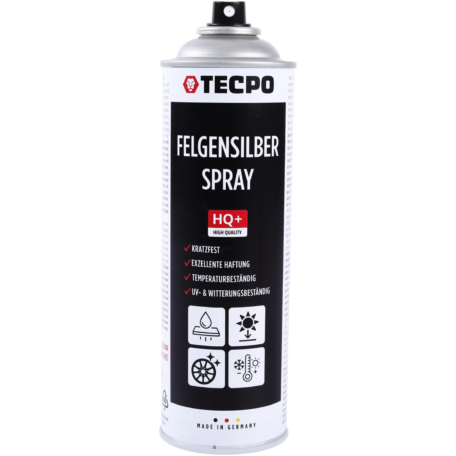 TECPO Felgensilber-Spray, 8x 500ml Schnell Trockend Felgenlack auf Acrylbasis für Reparatur von Stahl und Leichtmetall
