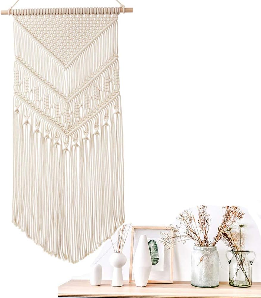 Macrame Wall Hanging Woven Tapestry Boho Decor Handmade Cotton Rope for Bedroom Living Room Home Decoration,40 x 76 cm (Beige)