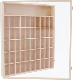 50 Compartments Wooden Display Case Wall Mount Miniature Display Case Wood Collectibles Display Shelf Box with Clear Door Wall Shadow Box for Collectibles Mini Dolls Small Rocks- 23.5 x 24.6 inch