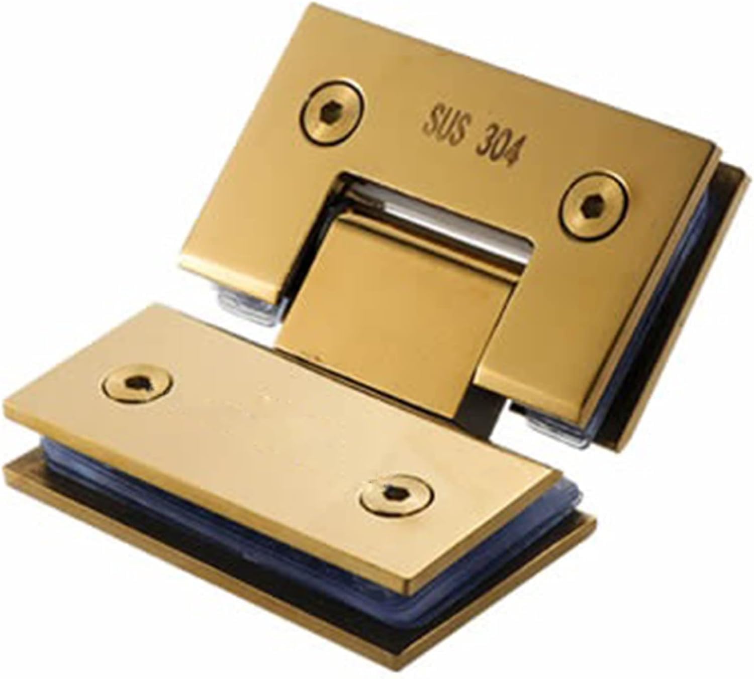Glass Door Hinges, Brushed Gold Color Shower Room Glass Door Clip/clamp, Hinge, Double 90 Degrees Hardware(135 Degree)