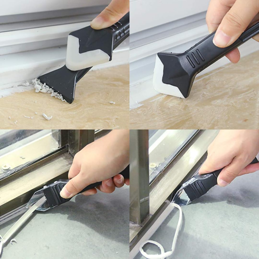 PARENCE. - Herramienta de lechada de silicona 3 en 1 - espátula y raspador de varias brocas para lechada, lechada, resina, acrílico - 5 puntas intercambiables - acabado perfecto