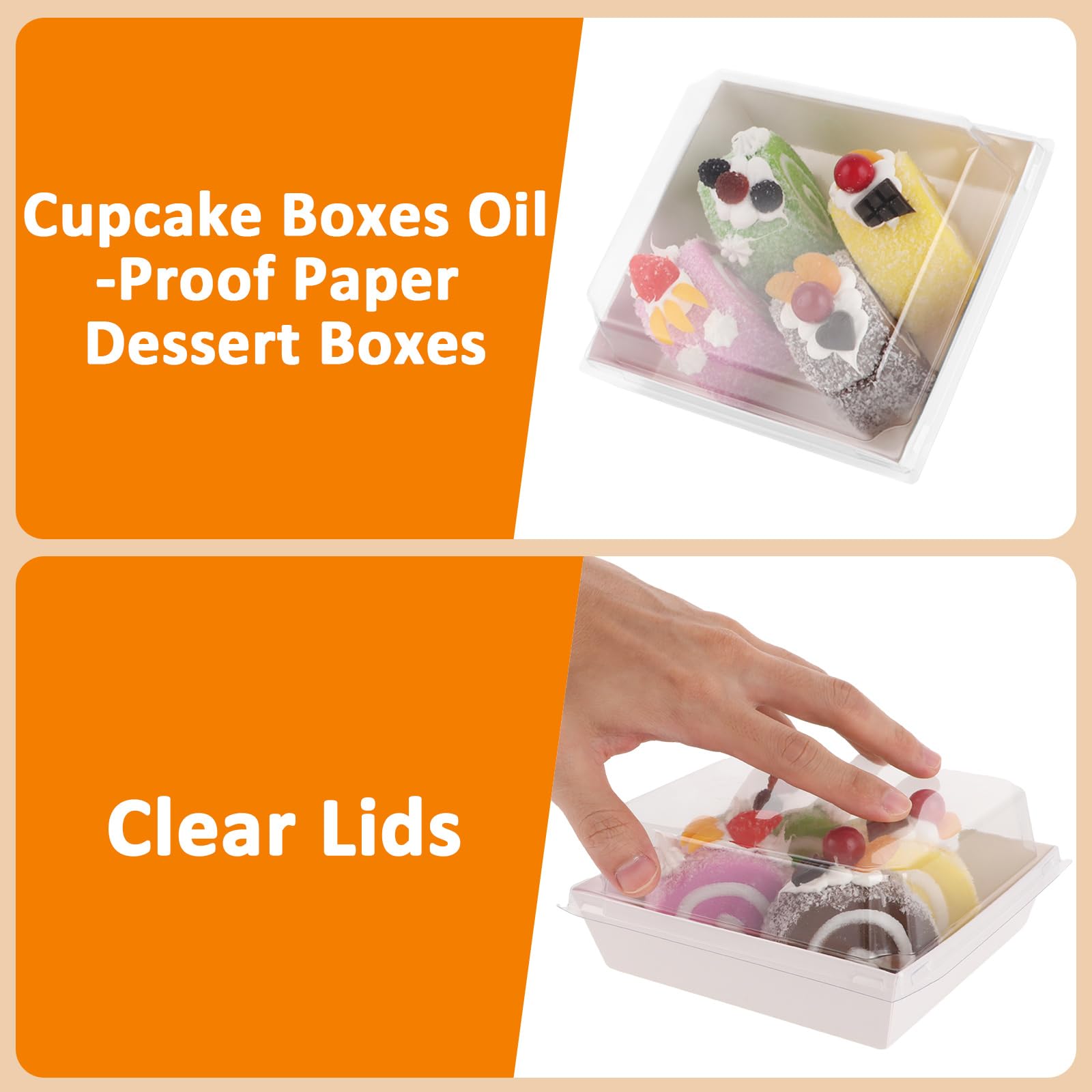 75 cajas para rebanadas de pastel con tapas transparentes, cajas para cupcakes, cajas de postre de papel a prueba de aceite, caja cuadrada blanca para postres de panadería, recipientes de