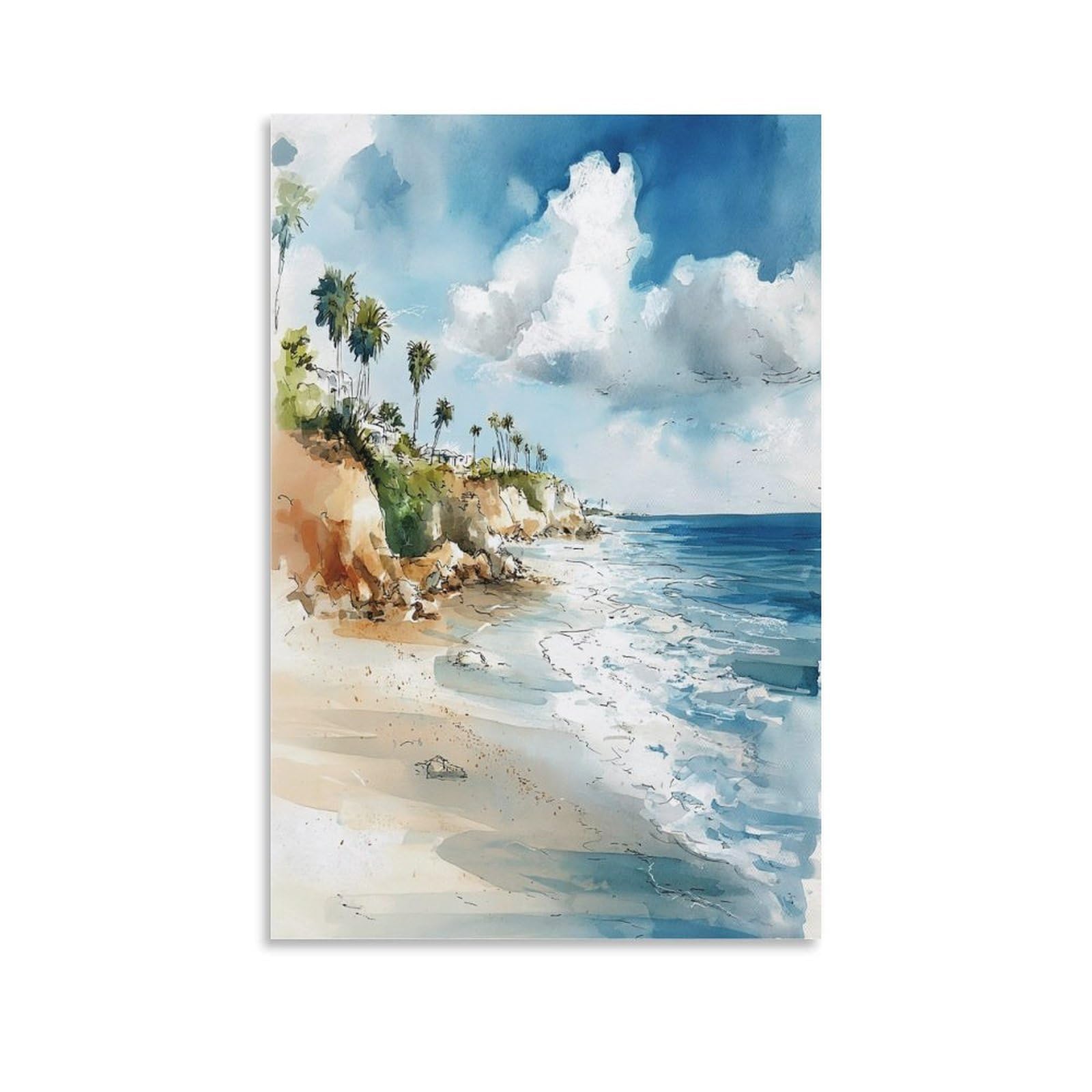 XWYMXZ Belize Beach Watercolor Painting Caribbean Sea Travel Posters 20x30inch(50x75cm) Vintage Watercolor Canvas Art