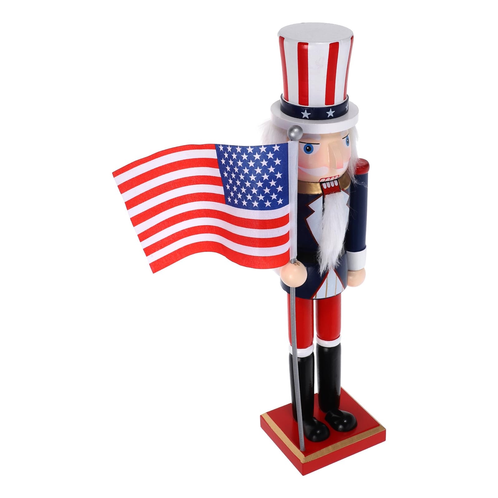Cabilock Nussknacker Figur 38cm mit Beweglichem Maul Amerikanischer Soldat mit Flagge Stabile Tischdekoration für Unabhängigkeitstag und Weihnachten
