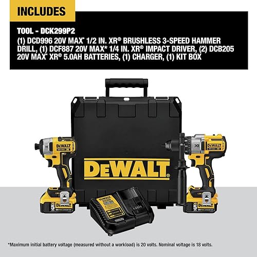 Miniatura 3 de DeWalt - Kit combinado de taladro inalámbrico y atornillador eléctrico 20 V Max XR 50 Ah DCK299P2