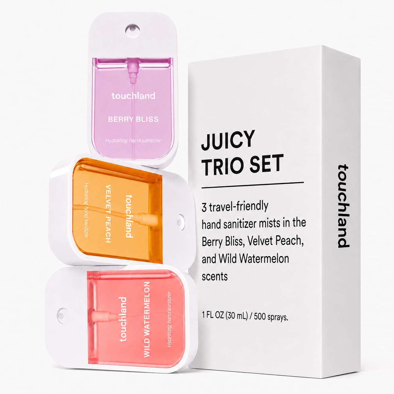 Touchland Hydrating Hand Sanitizer Spray Trio Set Wild Watermelon Peach Berry