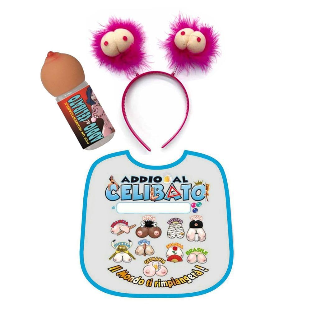 Bavaglia bavaglione con cerchietto tette e biberon tetta per festa di addio al celibato hot party sexy gadget per adulti 18+