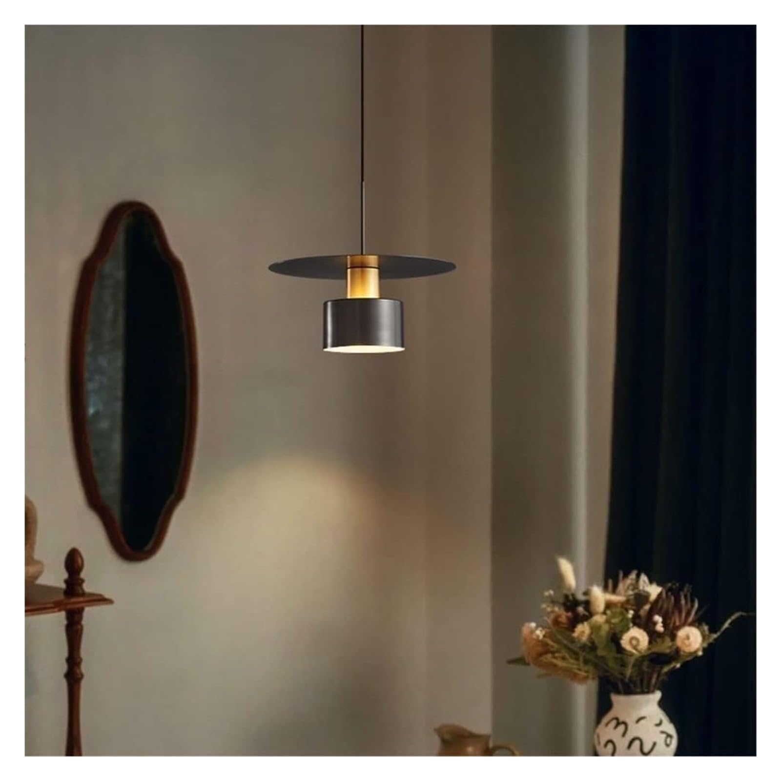 Lámpara Colgante De Cobre, Moderna Y Sencilla, con Led, para Sala De Estar Y Comedor, Pantalla Negra, Lámpara De Techo.,White-35cm