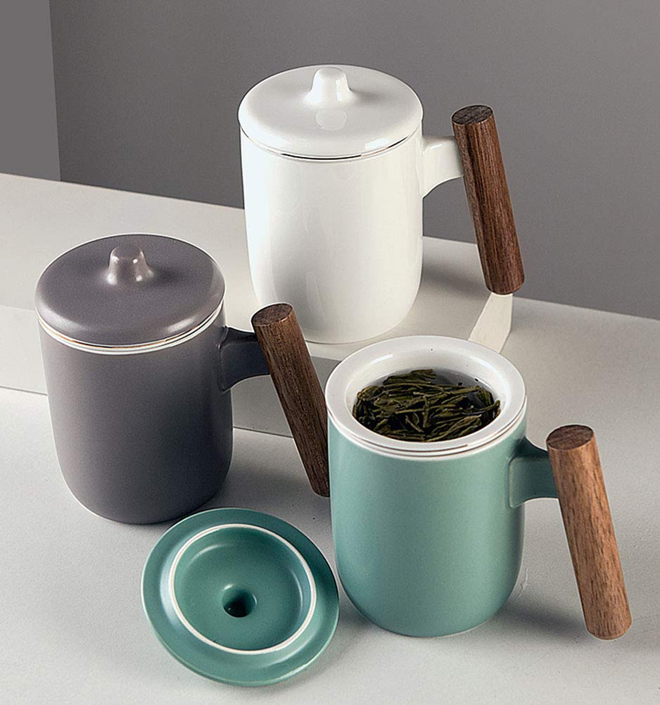 Maya Star Tea Cup with Lid and Ceramic Water Filter, Ceramic Filtered Tea Separation Cup, Office Cup Drinking Tea Cup #01