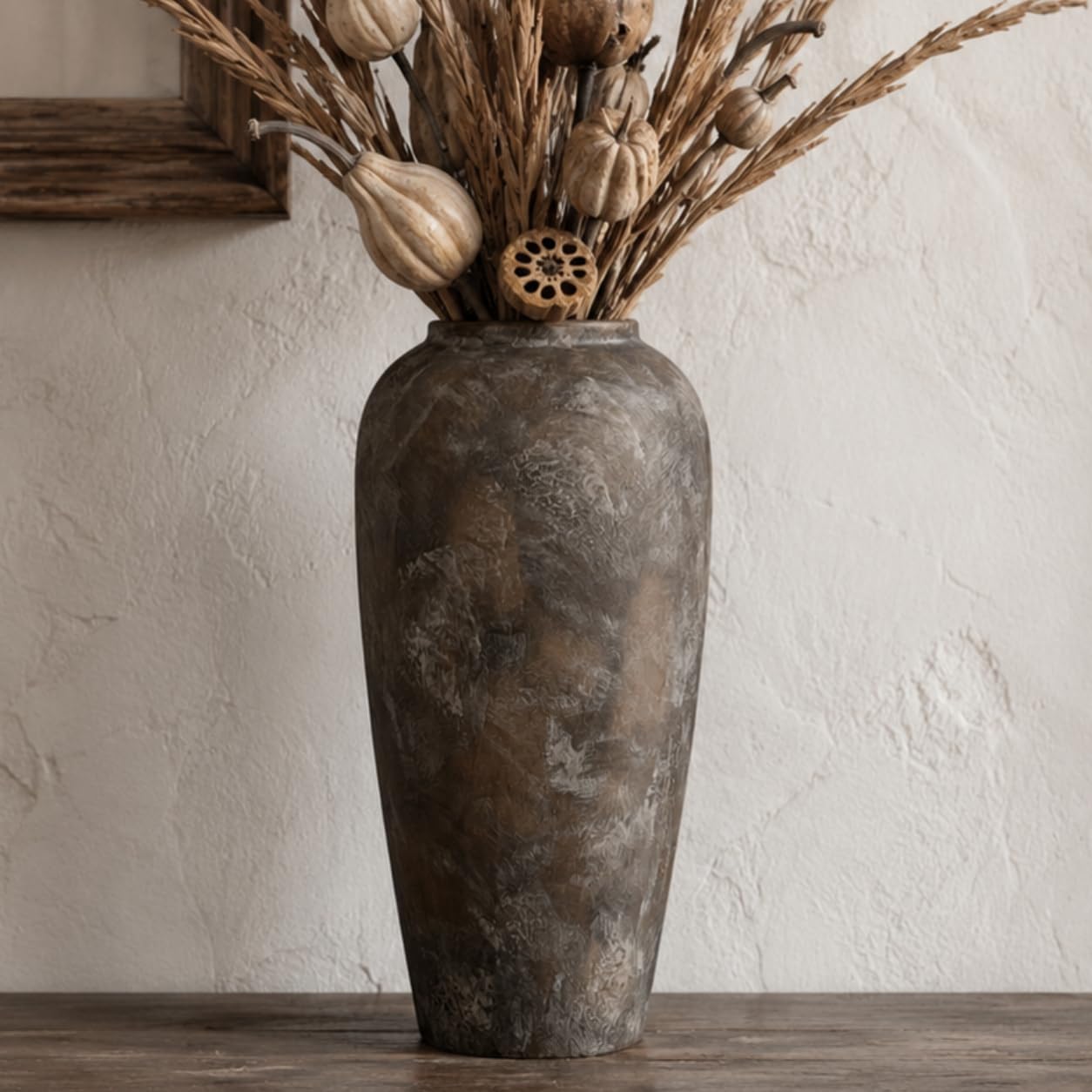 Vaso in ceramica rustica marrone, 38 cm, stile vintage, grande vaso per soggiorno da 15", matrimonio, tavolo da pranzo e regalo