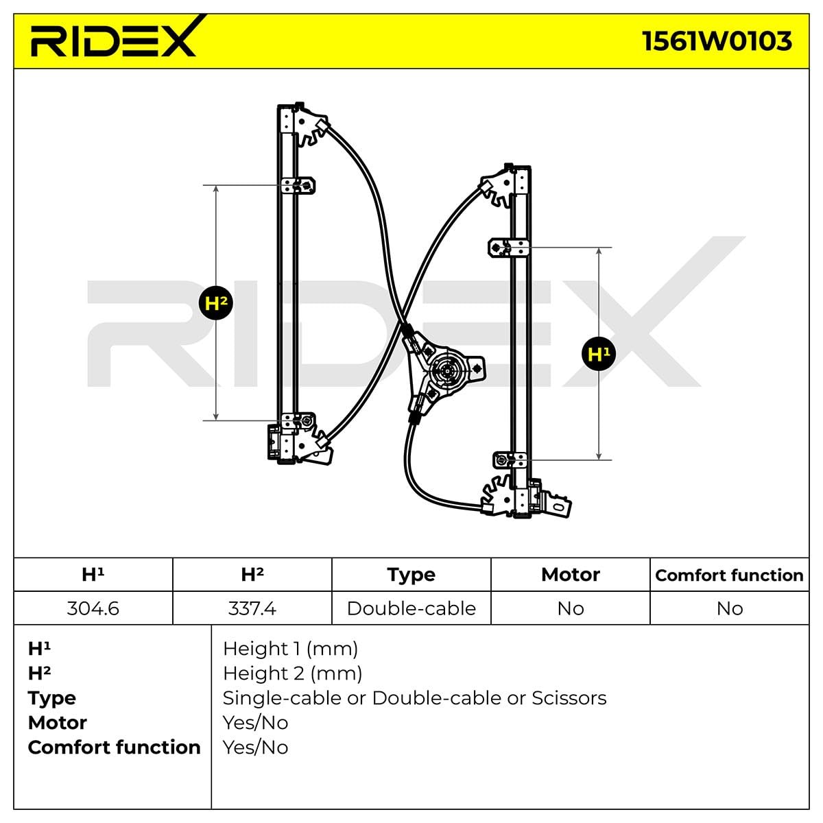 RIDEX 1561W0103 Elevalunas eléctrico Izquierda sin electromotor Compatible con NISSAN PRIMERA Ranchera familiar WP12