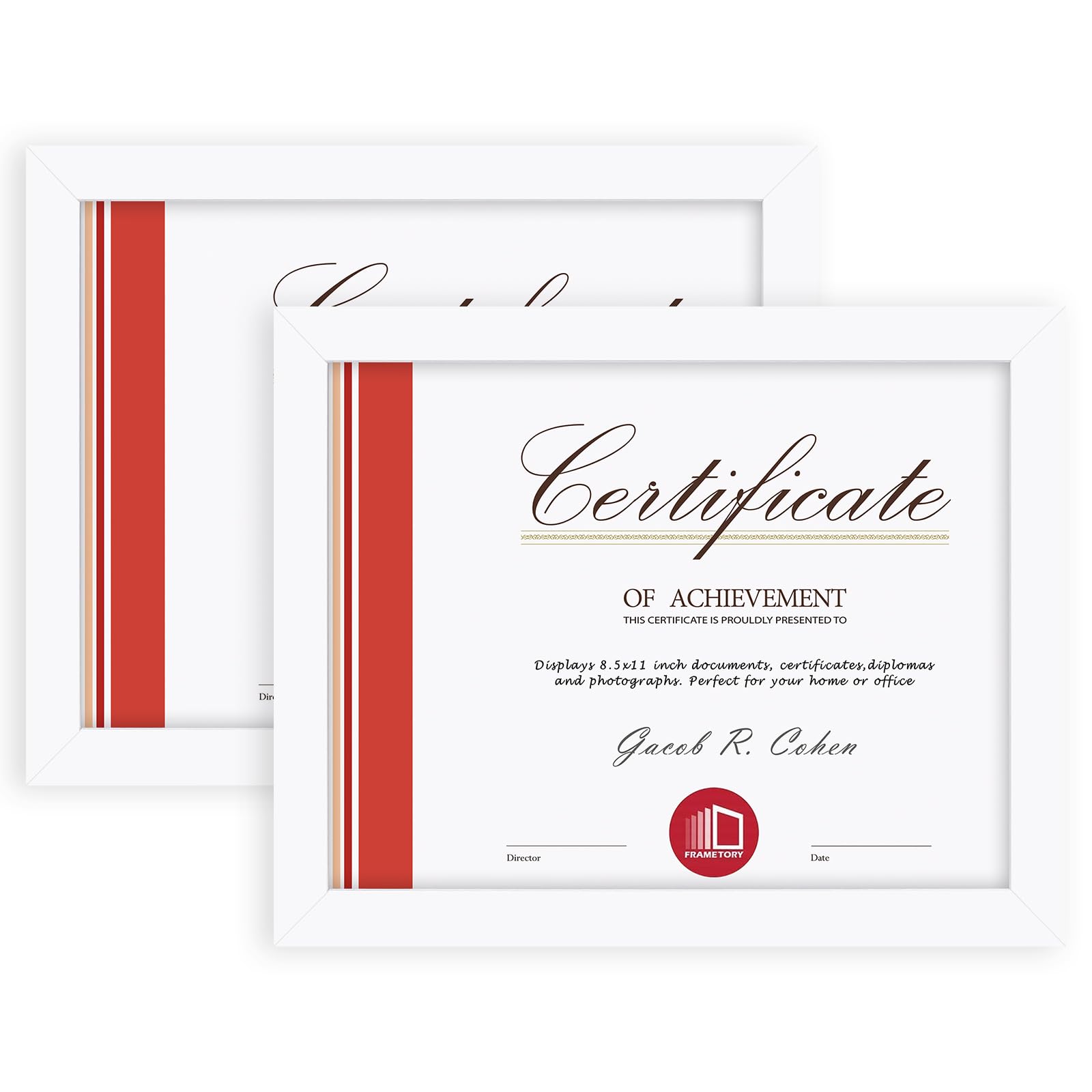 Frametory, 8.5x11 Picture Frame Real Glass - with Back Hangers for Wall Display, Easel Stand for Tabletop, for Certificates, Documents, Awards,