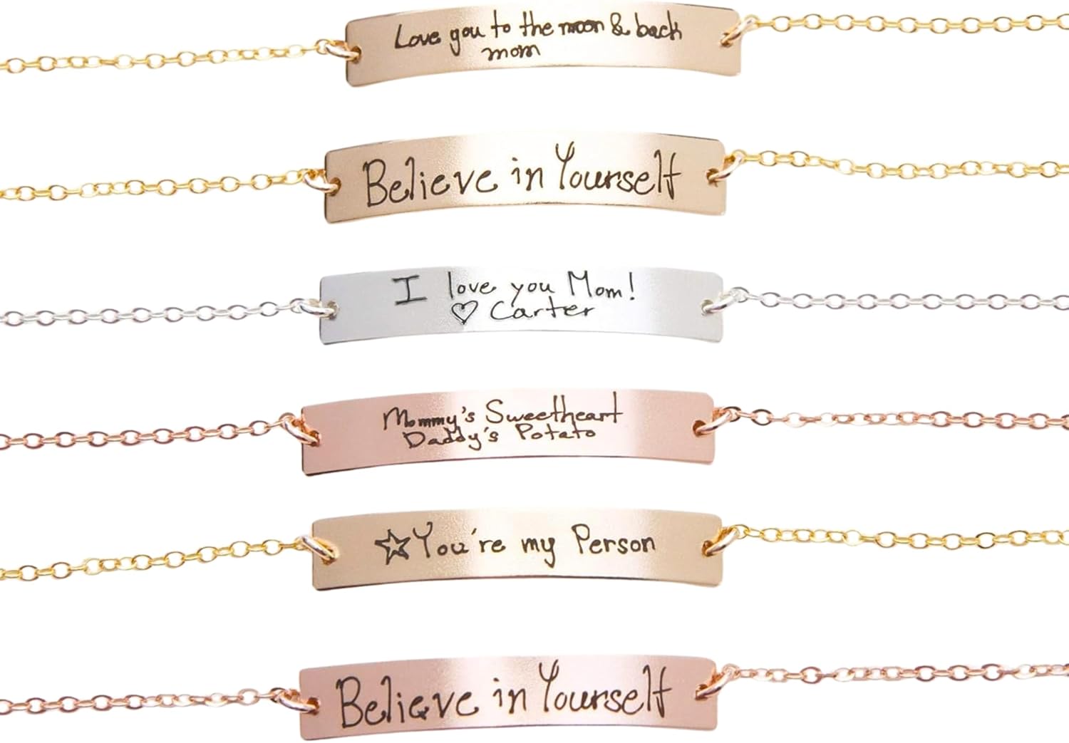 Custom Handwriting Bracelet, Actual Handwriting Bar, Memorial Signature, Kids Handwritten Note, Personalized Both Sides, Gold, Rose, Silver (CG250B).