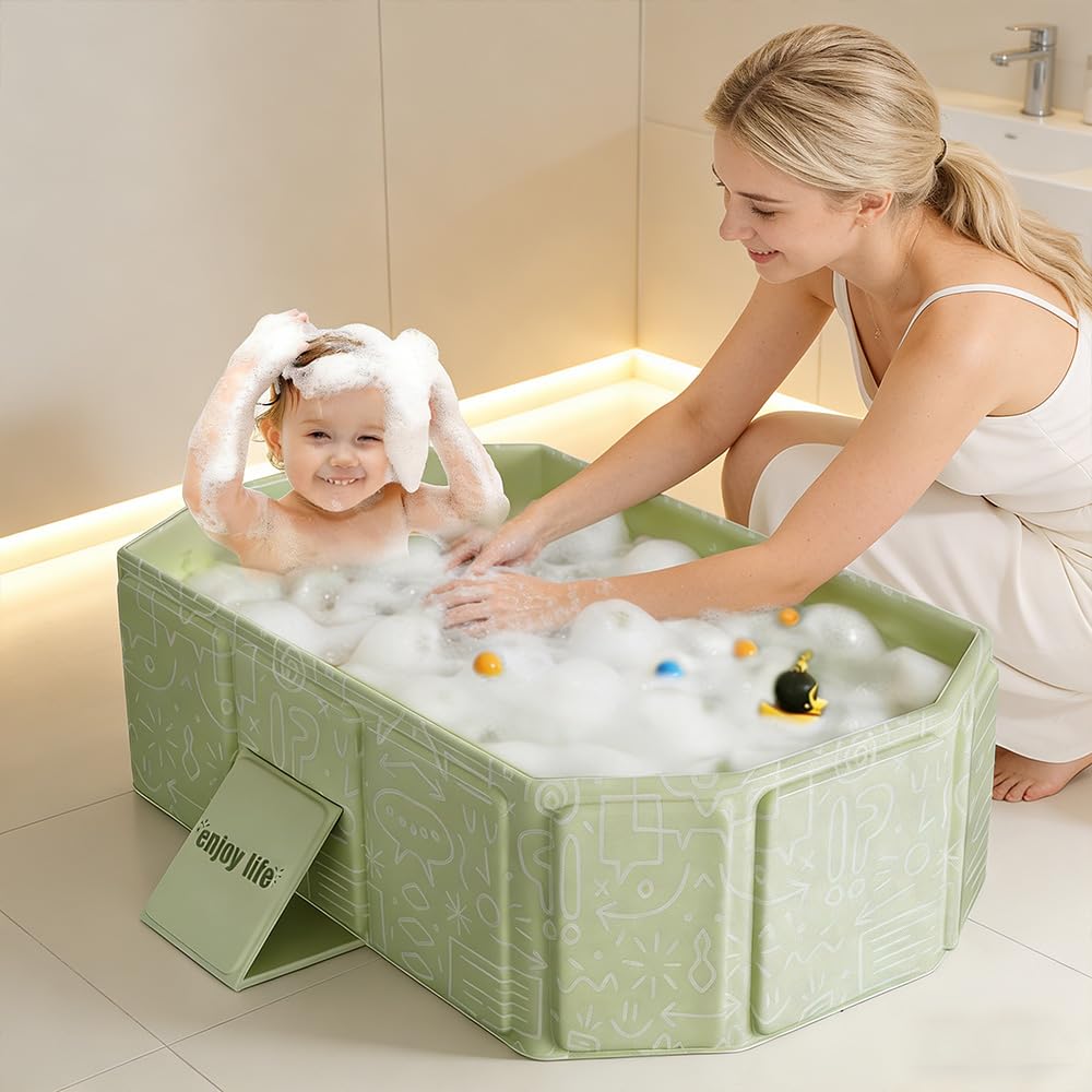 NAVESO Baignoire Pliable Bébé 75x45x25 cm Portable 0-5 Ans XXL avec Bouchon Vidange