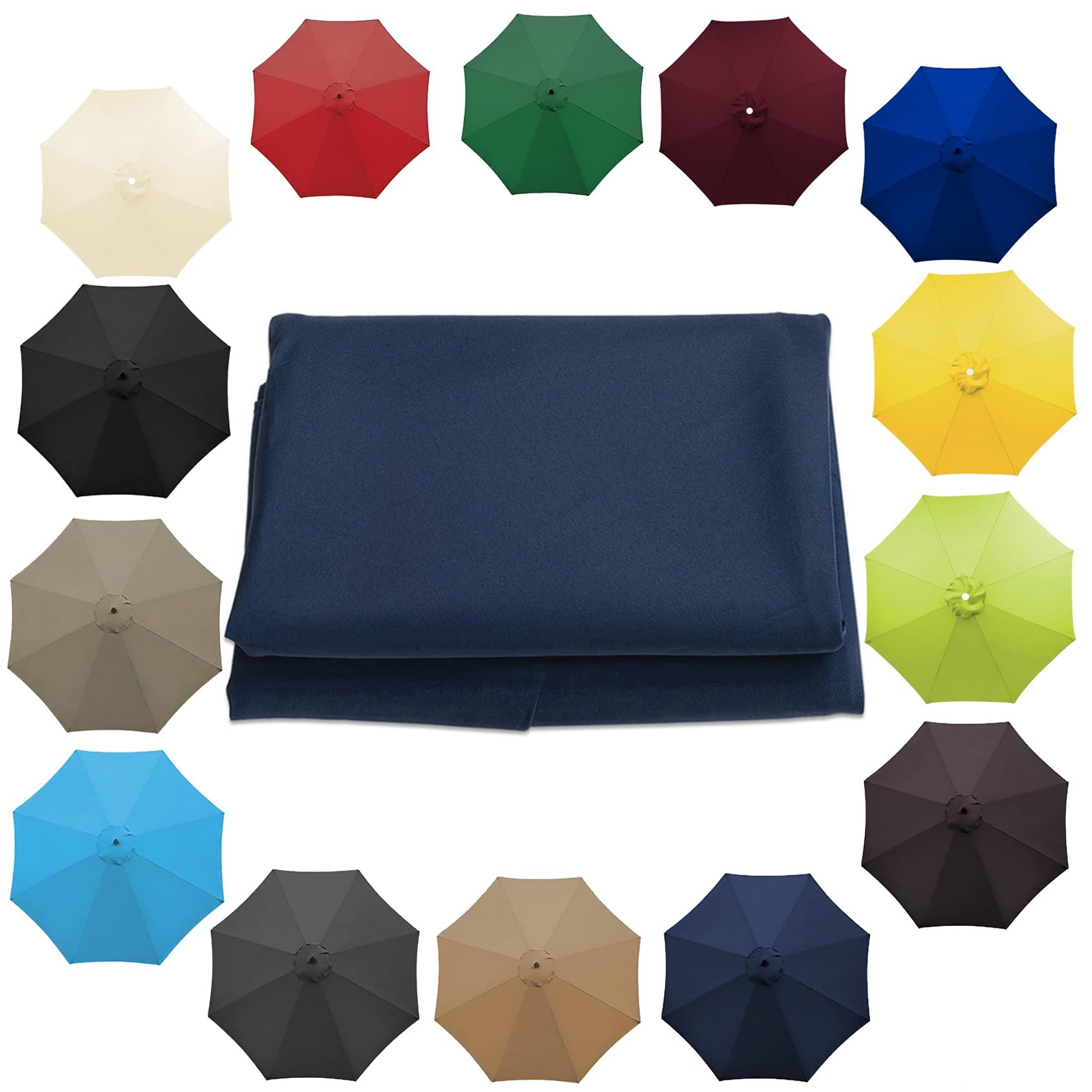 Parasol Umbrella Replacement Cover - 6.5'/8.8'/9.8' (200cm/2.7m/300cm) - Replacement Parasol Canopy 6 Ribs/8 Ribs Sun Umbrella Replacement Cloth(Color:Navy blue,Size:8 ribs-3m(9.8ft))