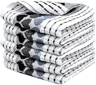 100% Cotton Terry Tea Towel Egyptian Wonder Quick Dry Soft Monocheck Black / White Jumbo Thick Kitchen Dish Cleaning Drying Cloth Pack of 3 , 4, 5, 6  40cm x 60cm (Black Heart Pack of 6, 16" x 24")