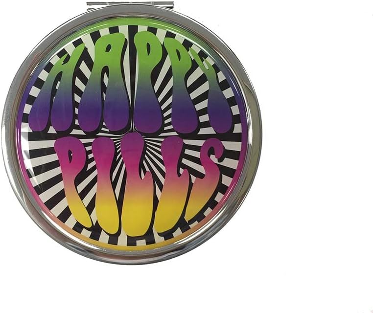 Metal Pill case for 7 Days with Mirror in Happy Pill Design