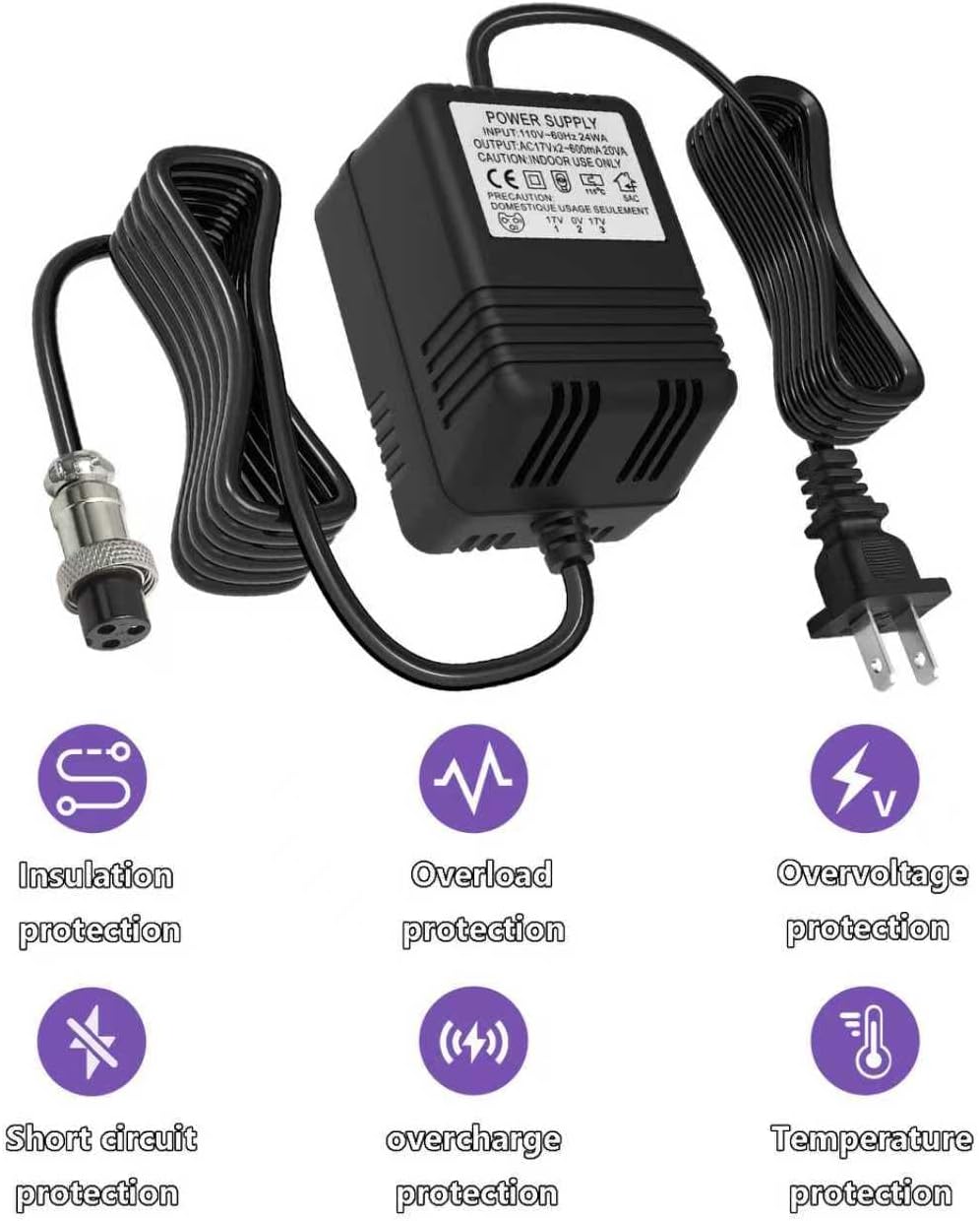 AC 17V 600mA Power Adapter with 3-Pin Connector, for Yamaha MG16/MG82X/MG10U/PA-10, Stanton M304, Alesis Multimix 8 USB, Behringer Mixer Replacement Supply