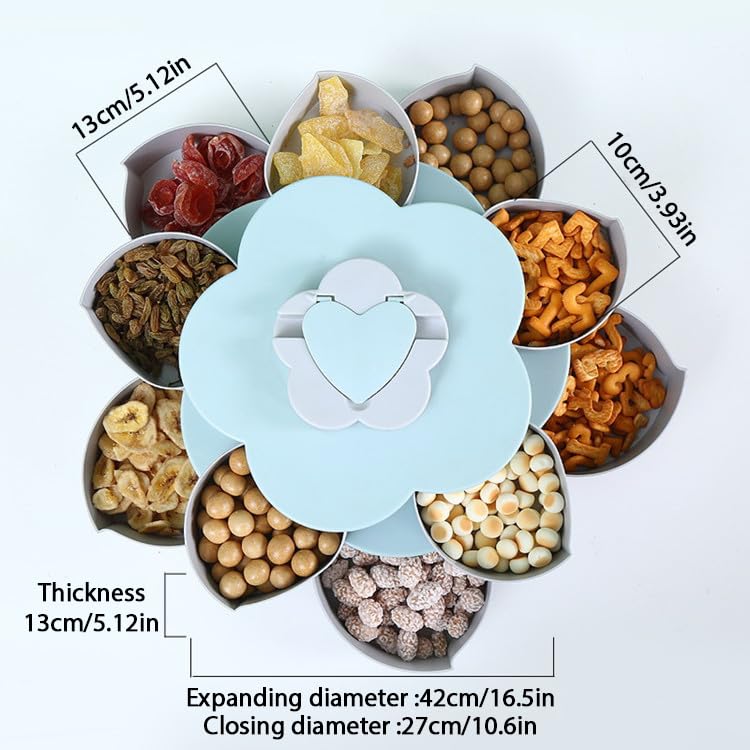 EUBUY Snack Storage Box, Rotating Candy Box Petal Shape Food Snack Storage Box, Food Fruit Storage Box, Double Deck Petal Shaped Platter for Home Party Wedding