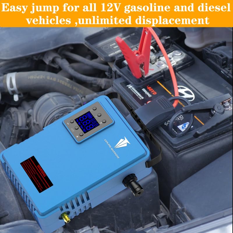 12V Car Jump Starter with Air Compressor with Portable Pressure Washer?6000A Jump Box (Easily Jump All 12V Gasoline and Diesel Cars) Car Battery Jumper Starter Jumper Cables Tire Inflator Air Pump