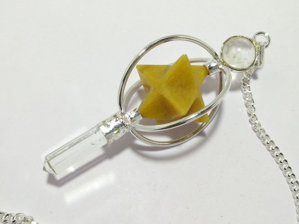 Raumdekoration Edelstein Rosenquarz 3 Stein Merkaba Spinning Star Facettiertes Pendel Wünschelrute Balancing (Color : Yellow Agate)