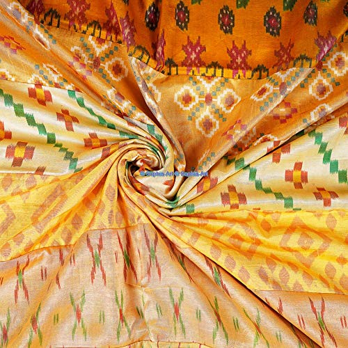 2 Pcs Set Indian Vintage Old Silk Fabric Patchwork Handmade Door Window Rod Pocket Home Decor Panel Curtain Set (Yellow Strip Patch, 84"X42" Each Panel) #TOP3