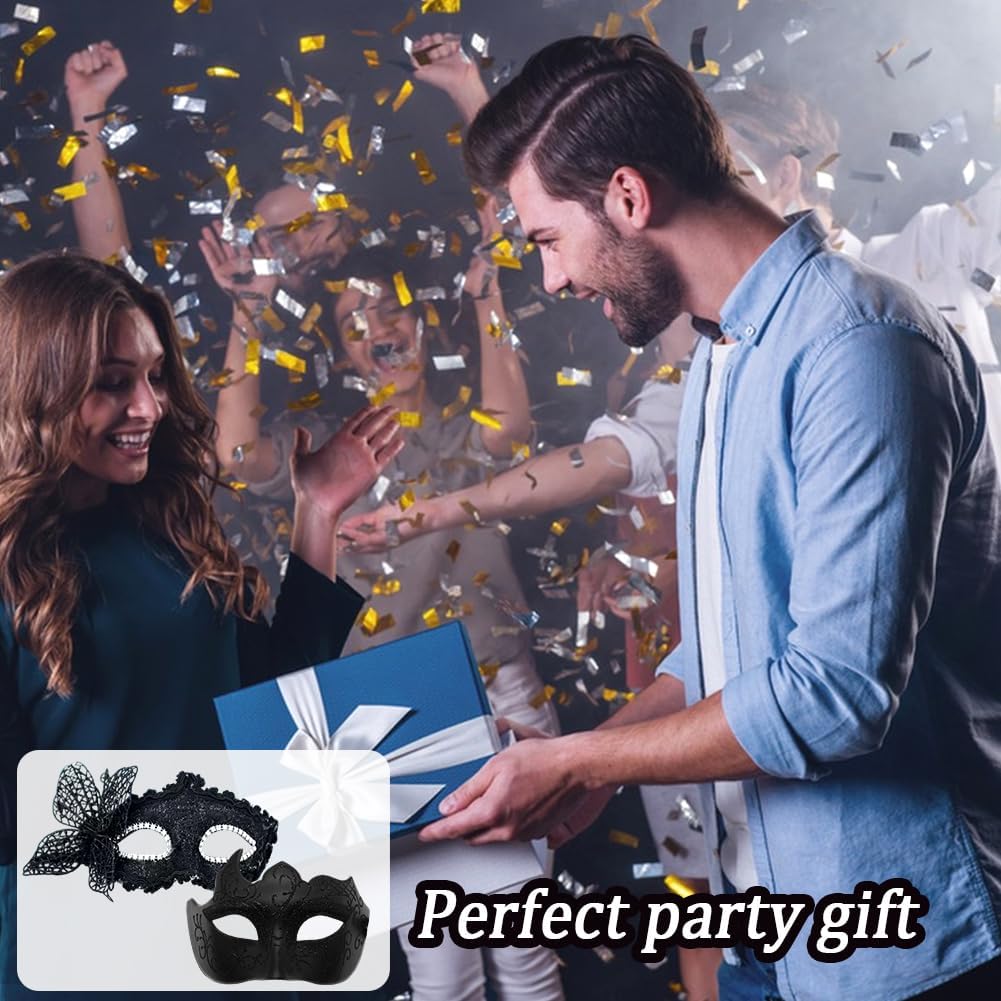 Spiritzohic Masquerade Masks for Women Men 2PCS Venetian Mask for Couple Party Half Face Carnival Masks Lace Masque Cosplay Costume Mask for Fancy Dress Ball,Carnival Party,Masked Ball(Black) - Image 4