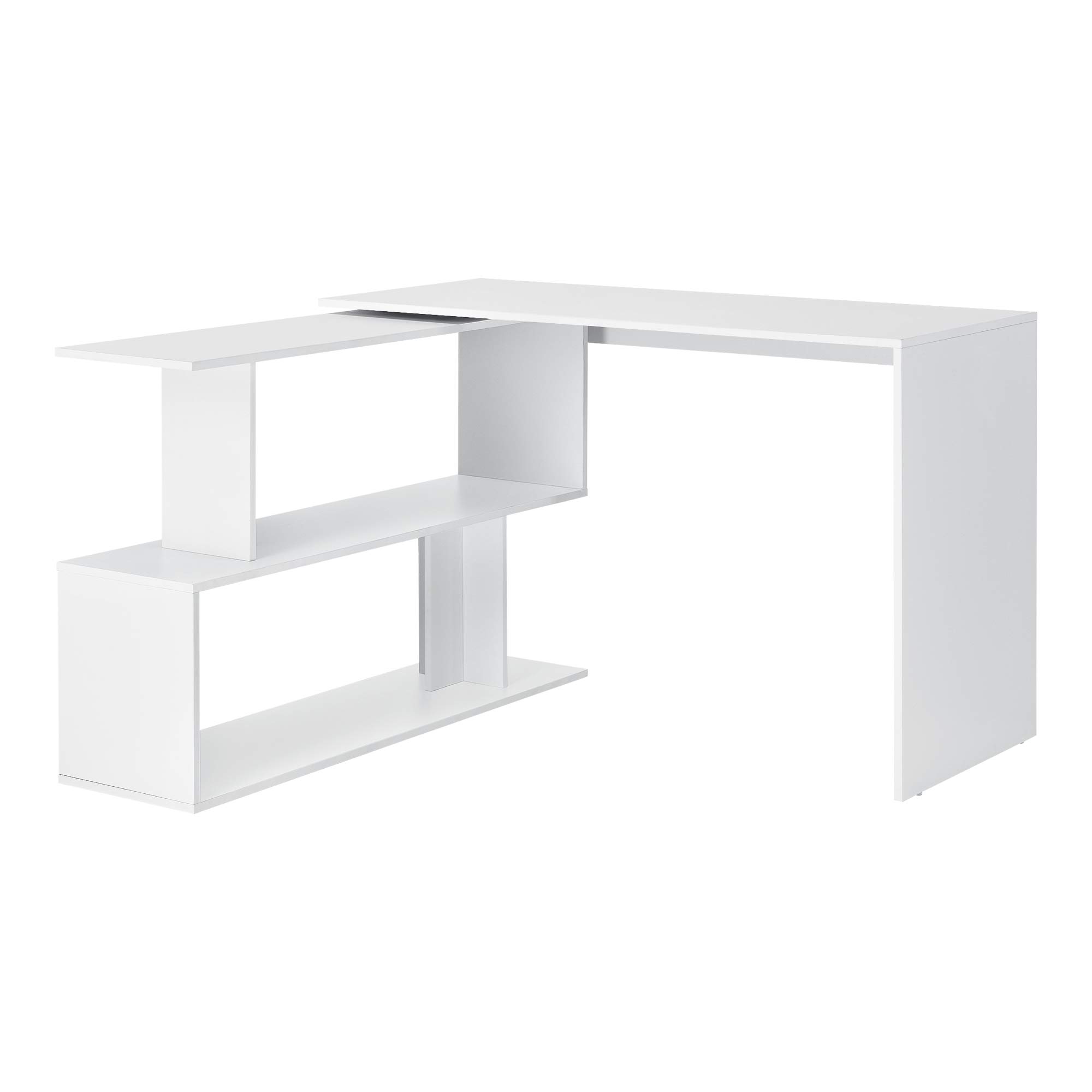 [en.casa] Scrivania Angolare con Scaffale Ruotabile a 180° Tavolo per PC Postazione di Lavoro Scrivania a L con 2 Ripiani (AxLxP) 77x120x50 cm per Ufficio Studio - Bianco