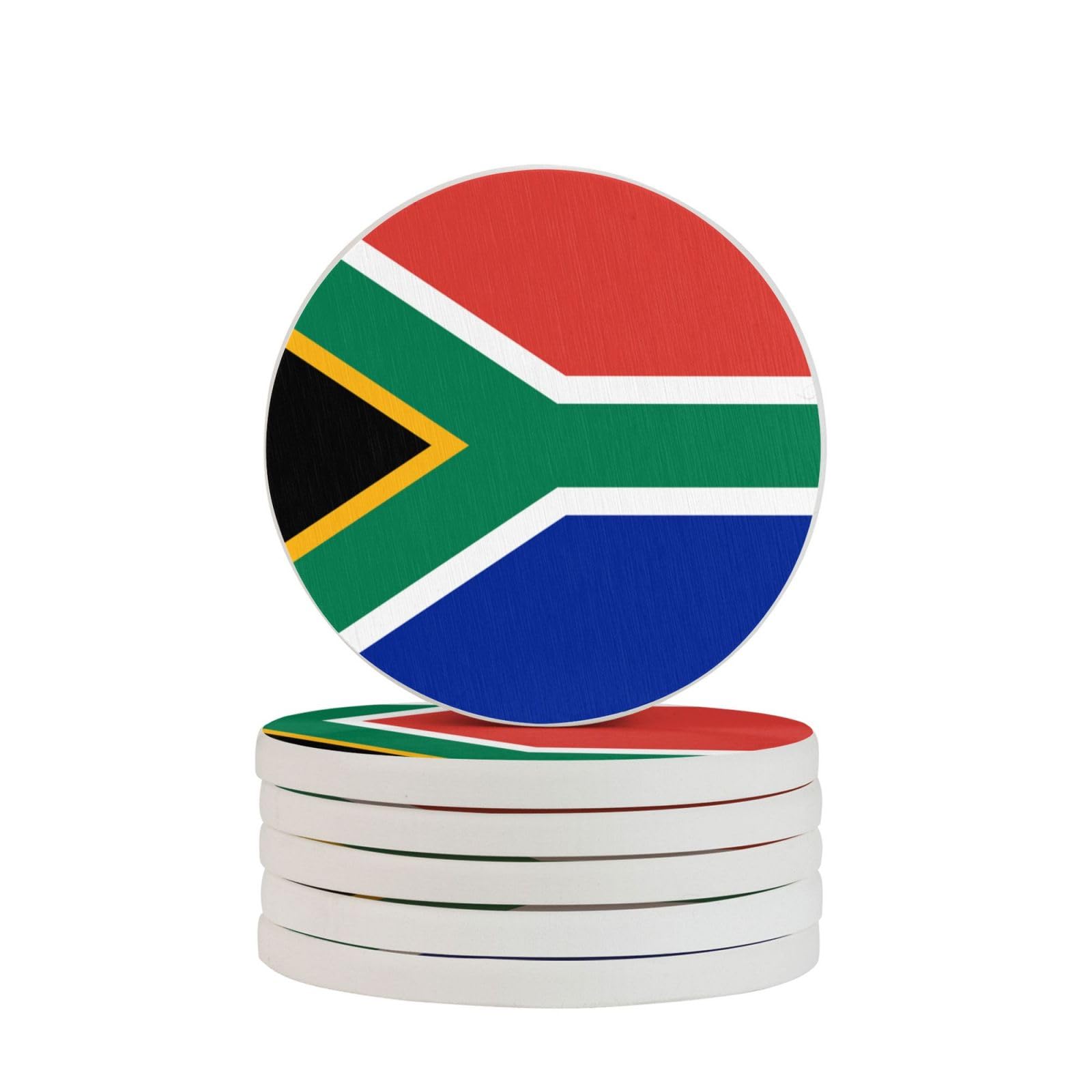South Africa Flag Print Round Diatomite Coasters (Multipack), Fast-Drying, Drink Coasters For Multipurpose Use