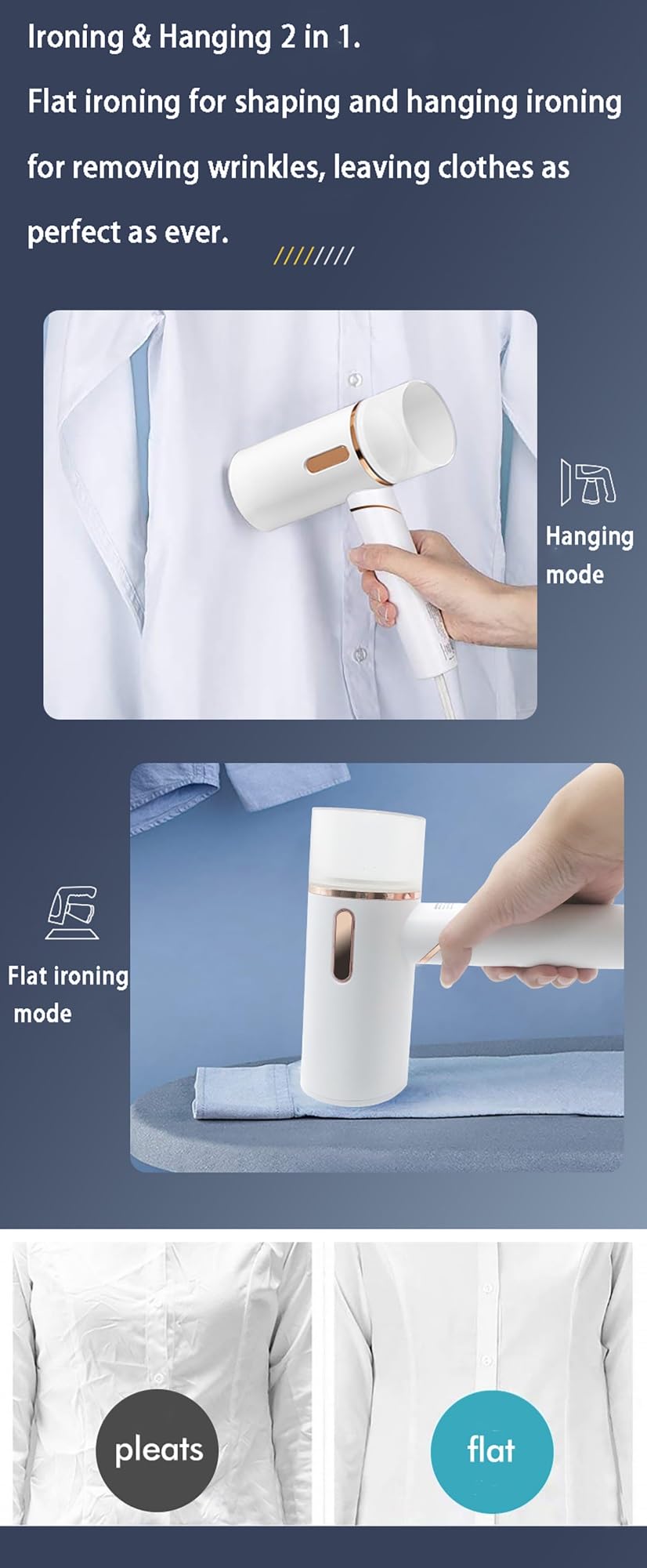 Ręczny parowiec do ubrań, 3-biegowa para, moc 1600 W, składana i przenośna maszyna do prasowania, zbiornik 250 ml, mini wiszące żelazko parowe, maszyna do prasowania różnych podstawowych tkanin. (Col