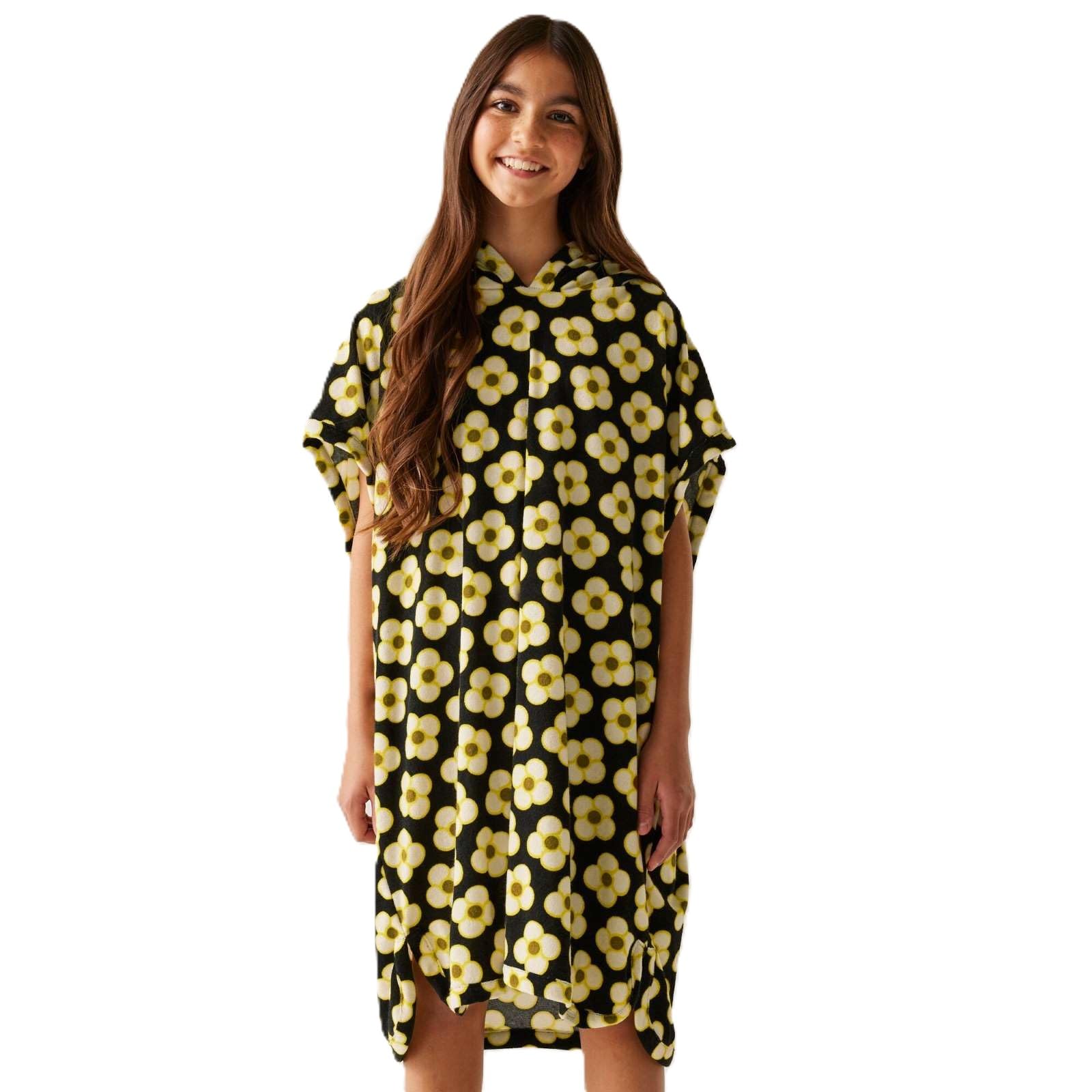 Regatta Kids Orla Kiely Towel Robe Poncho - Spining Flower Black - 9-13YRS