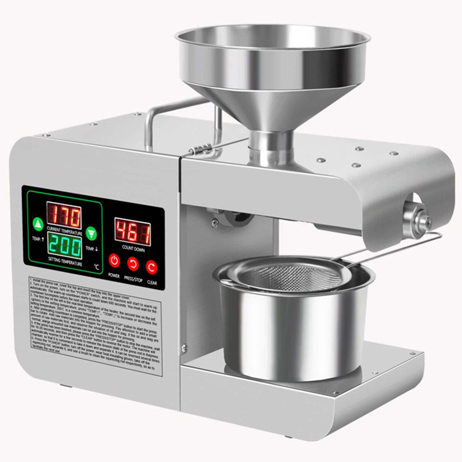MYUYEE Electric Oil Press Machine 820W Automatic Oil Press Extractor Organic Oil Expeller Household Commercial Stainless Steel Oil Press Machine ()