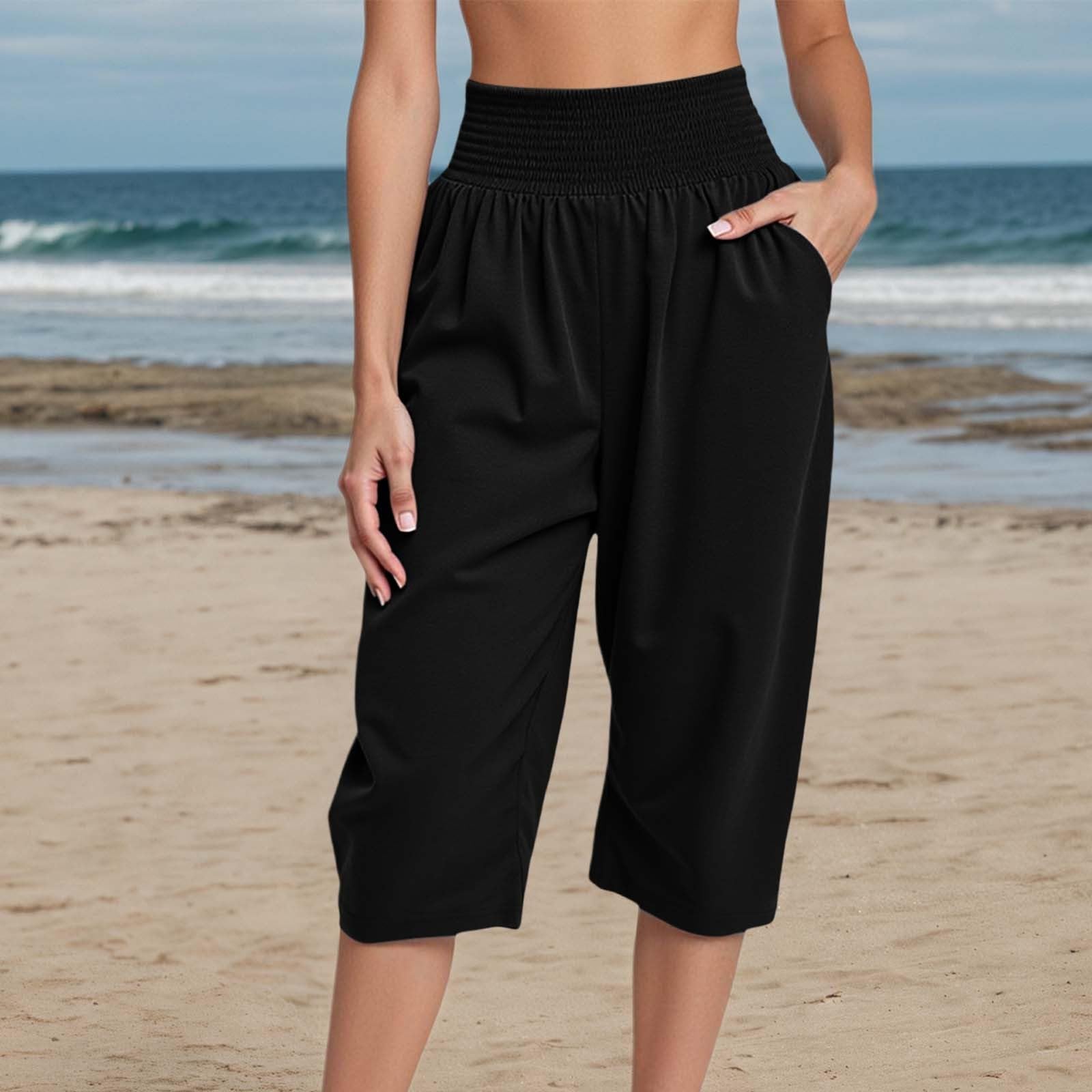 Short Femme Ete Lin en Et Coton Été Pantalon Large Fluide Shorts Running Taille Haute Elastique avec Poches Mini Sexy Bermuda Casual Chic