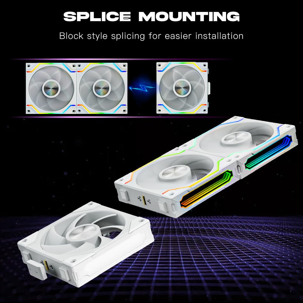 JM-S30s Magnetic Type PCFan,Infinity Mirror ARGB Case Fan,120 * 120 * 30mm PWM Triple Pack,Suitable for Computer Case & 360mm AIO Cooler(White)