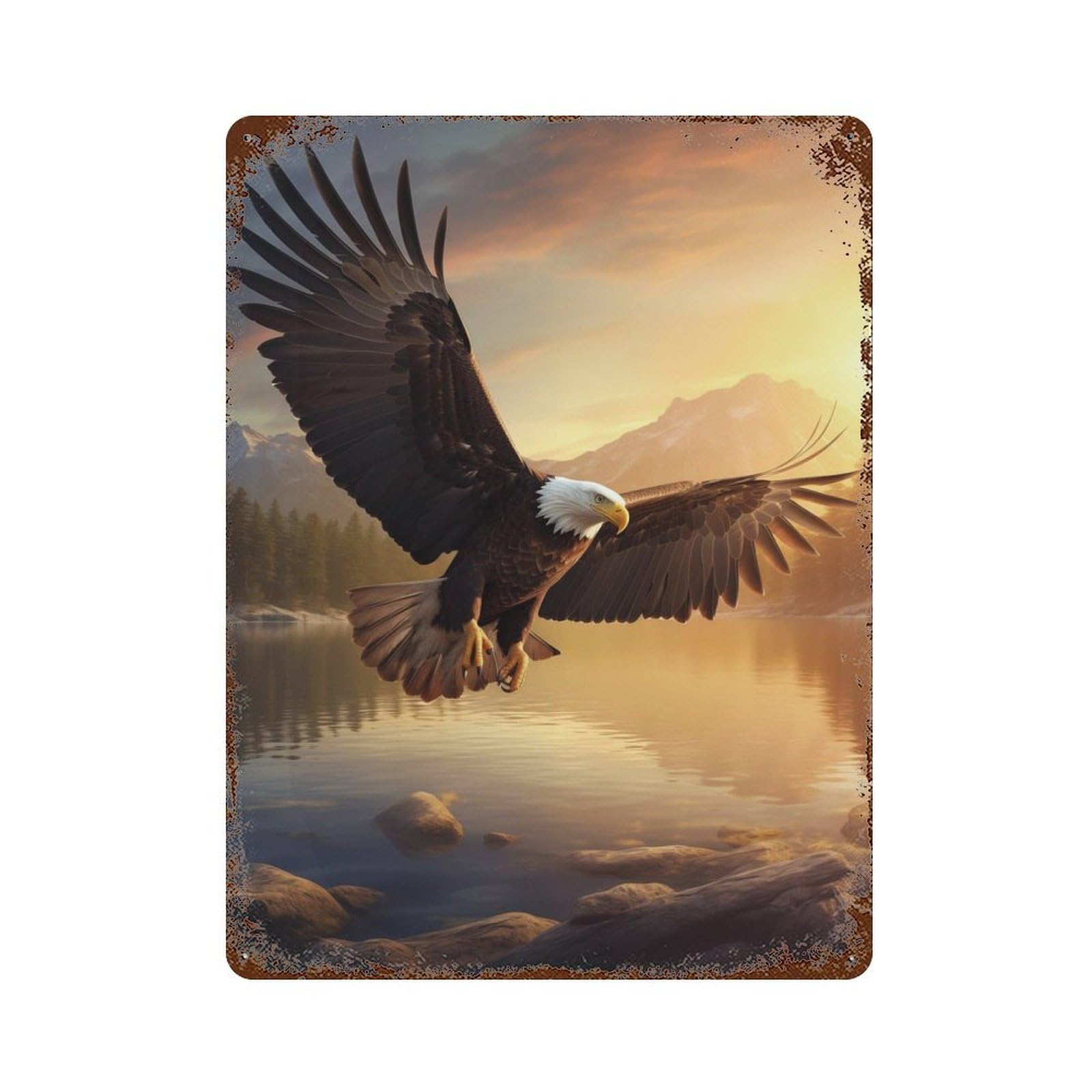Garage Style Eagle Flying Sea Rusty Metal Tin Sign 15.7"x11.8", Farmhouse Wall Decor for Bar And Workshop