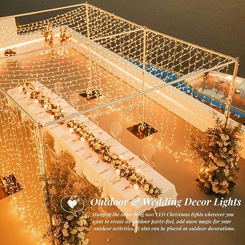 Jmexsuss EXS-S-0600 168Ft 600 Led Christmas Lights Outdoor Waterproof 8 Modes Indoor Christmas String Lights Warm White Christmas Tree Lights Plug In thumb #3