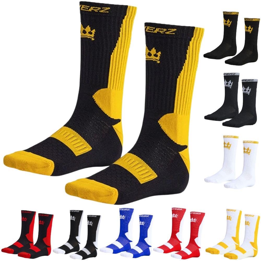 Playerz Boxing Socks - Adults, Athlete Designed Moisture-Wicking Durable Sports Socks, Fitness Socks - Ideal for Boxing, Running, Workouts, and Training Adults 6-11 UK 39-46 EU (Black/Gold)
