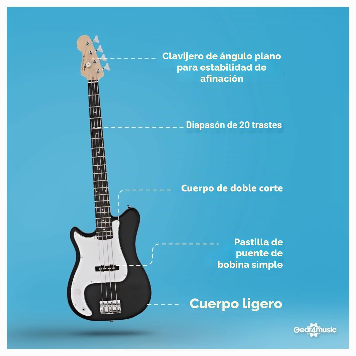 VISIONSTRING Guitarra Bajo Eléctrico 3/4 Mano Izquierda y Kit de Amplificador para Adultos y Principiantes