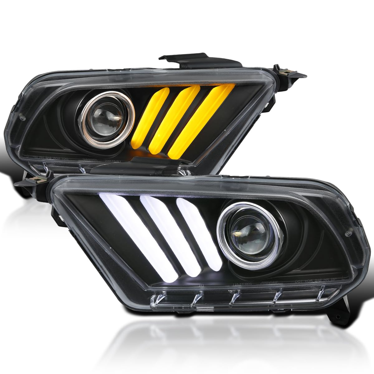 SPEC-D TUNING Projector Black Headlights Hi-Tech Look Sequential LED Compatible with 2010-2014 Ford Mustang, Left + Right Pair Headlamps Assembly