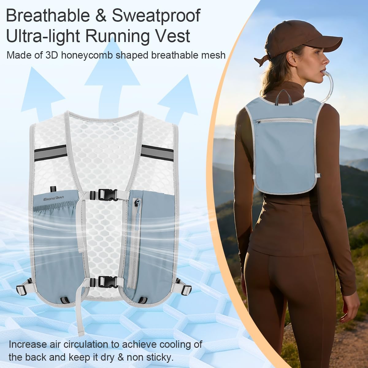 Running Vest Hydration Backpack for Men Women, 5L Lightweight Breathable Hydration Packs, Adjustable Chest Straps Daypack, Reflective Water Running Vest for Trail, Marathon, Hiking, Cycling