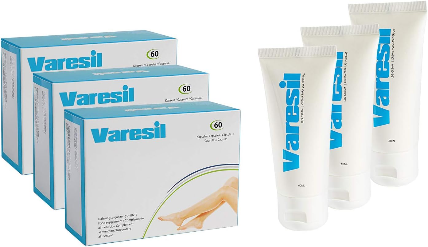 Varicose Veins - 3 Varesil Pills + 3 Varesil Cream: Pills and Cream to Prevent and Relieve varicose Veins