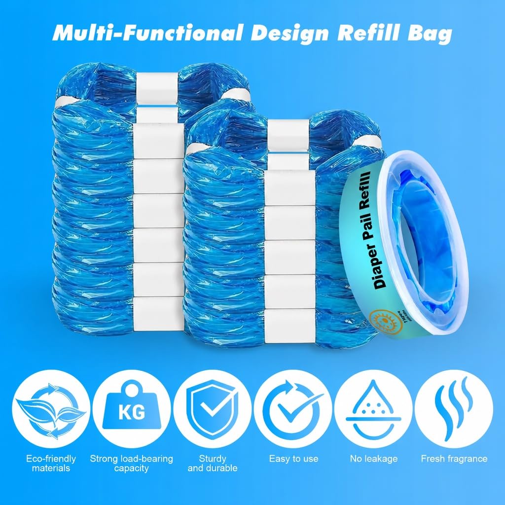 12 cartuchos de recambio para cubos de pañales, 11 bolsas + 1 casete, compatible con Angelcare & Litter Locker II (modelos redondos), incluye bolsa de 4,5 m, 7 capas y bloqueador de olores