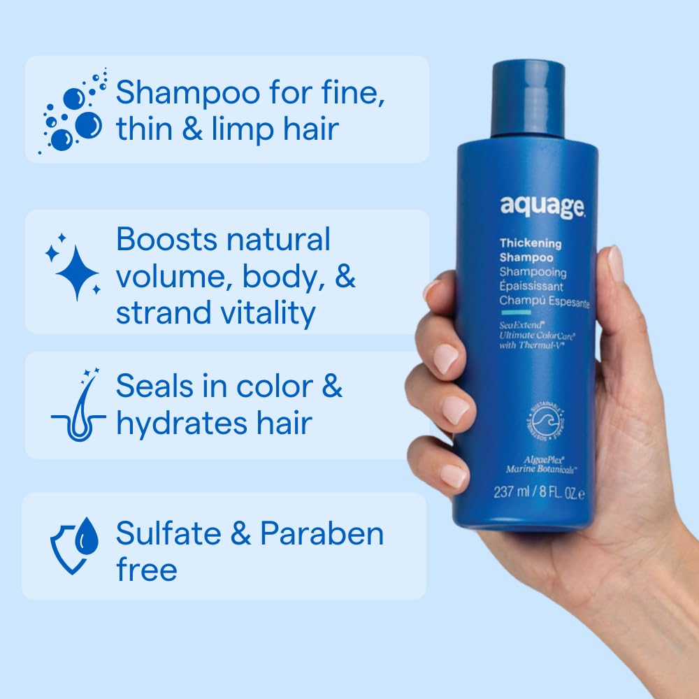 AQUAGE SeaExtend Thickening Shampoo, Thermal-V Technology Seals Heat Out, Prevents Haircolor Fade and Thermal Styling Damage, 8 oz