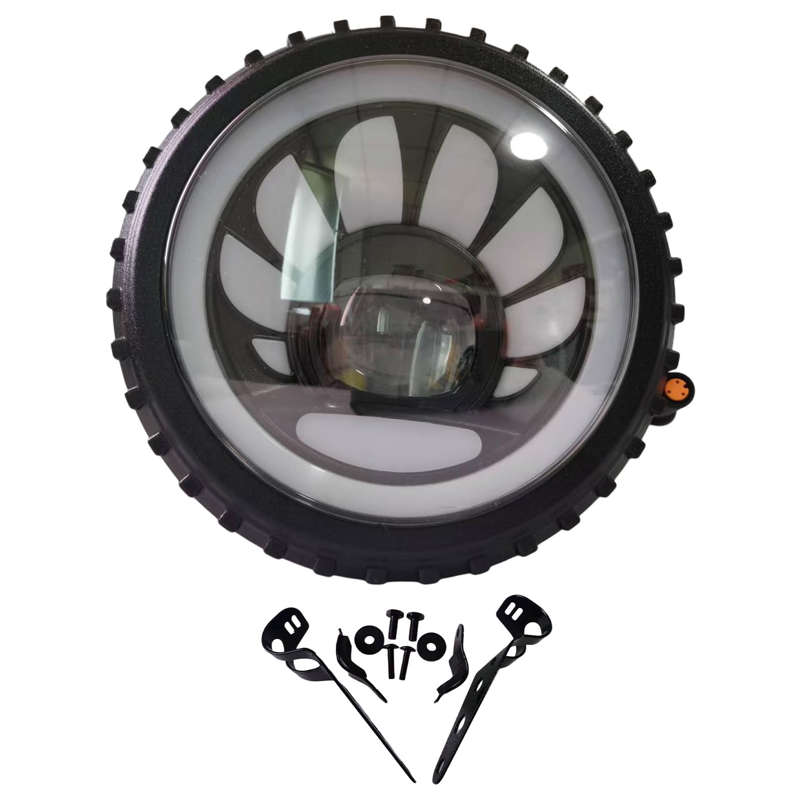 E-Bike Front Lights with Horn 3 Pin Female Plug Fat Tire Electric Bike 36V 48V Waterproof Led Colorful Mountain Bicycle Headlight for Night Riding Low and High Beam Lamp