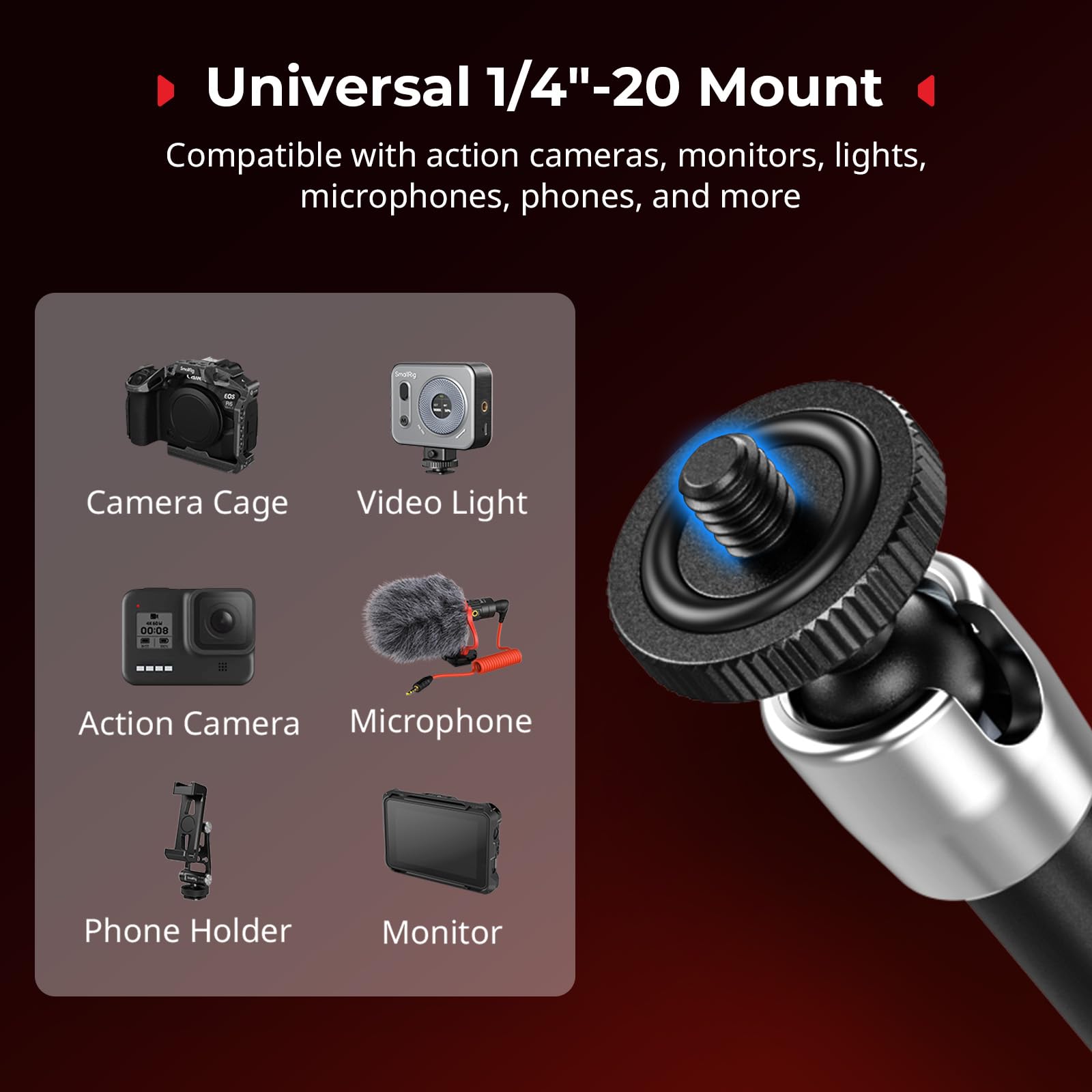 SMALLRIG Morsetto Magic Arm, supporto per telefono per Magsafe e anello adattatore magnetico, Magic Arm integrato da 11 pollici per iPhone, Android, per action cam/monitor LCD/luci LED - 5604