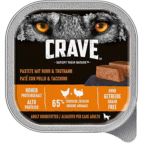 CRAVE Premium Pastete mit Truthahn & Huhn für Hunde – Getreidefreies Adult Nassfutter mit hohem Proteingehalt – 10 x 300 g