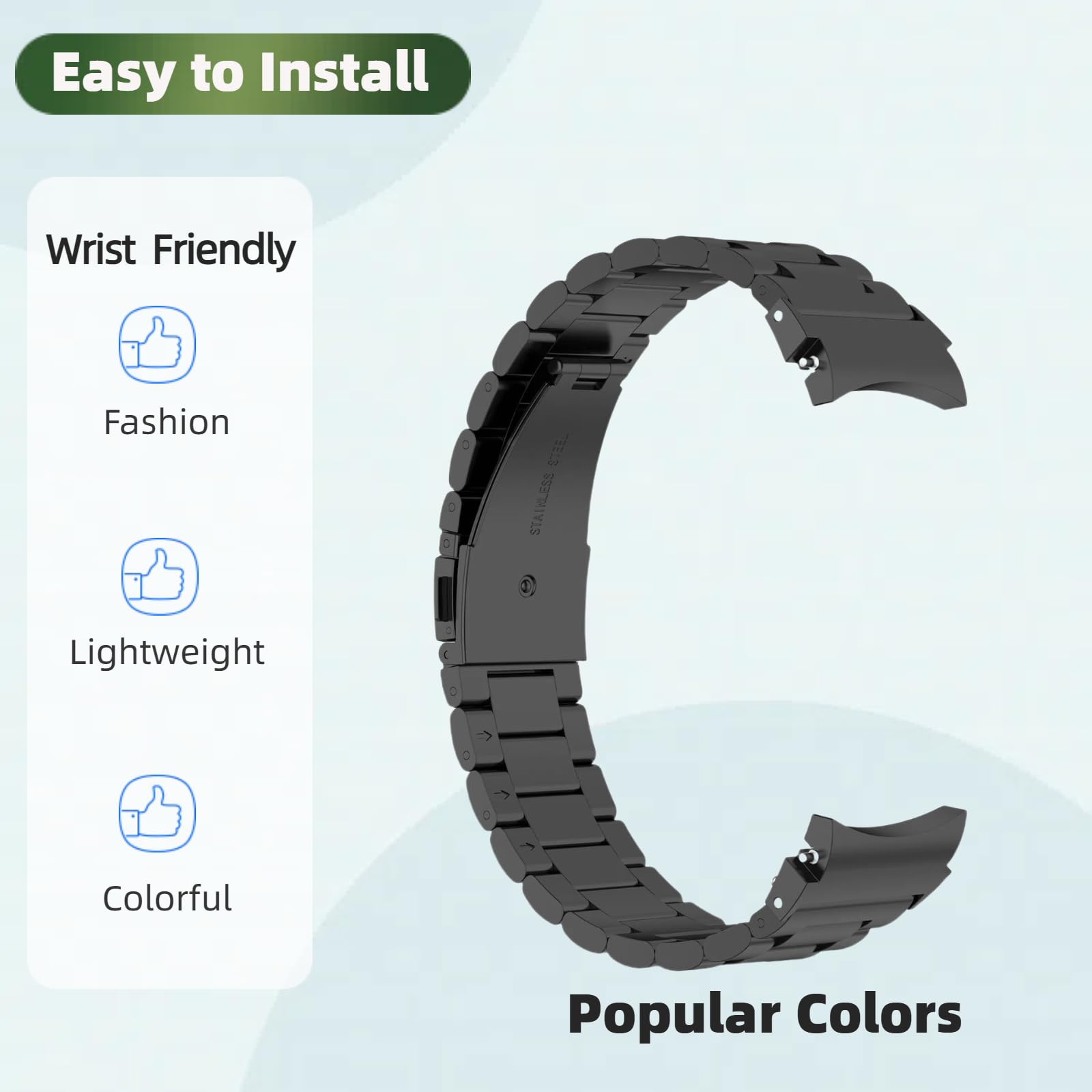 Compatibile con Samsung Galaxy Watch 7 40 mm/44 mm cinturino in acciaio inossidabile con custodia in TPU e copertura protettiva paraurti, design regolabile traspirante per uomo donna