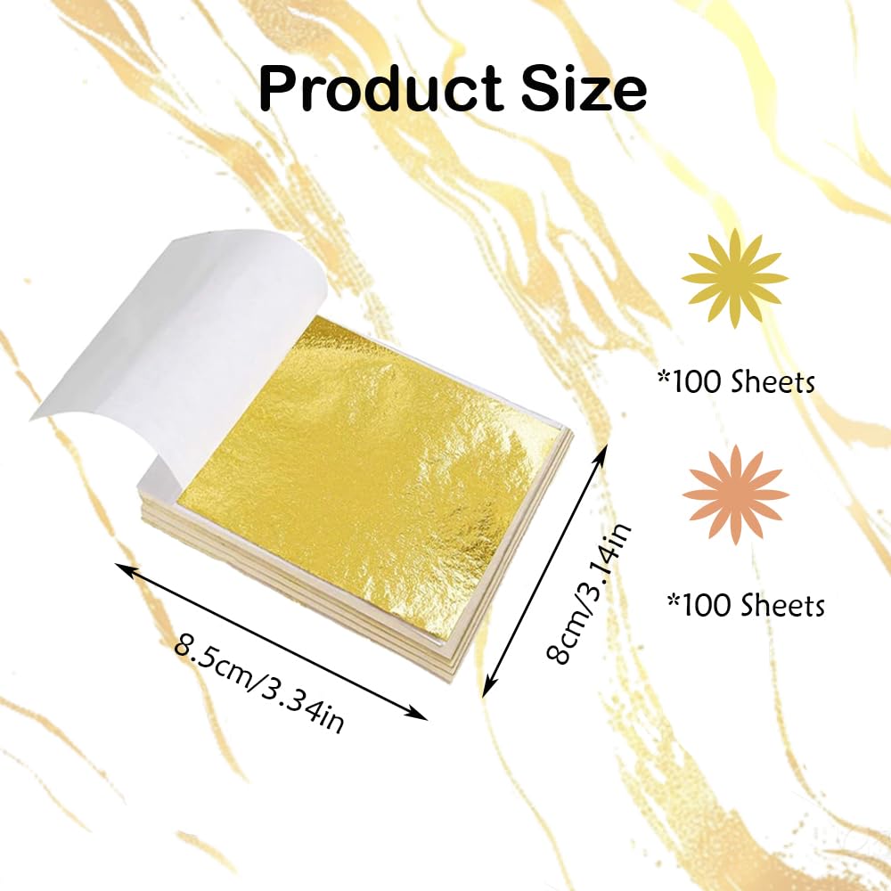 200 PCS Gold Foil Paper Shiny Gold Leaf Sheets DIY Imitation Gold Leaf Pape for Decorating Crafts Furniture Nails Paintings