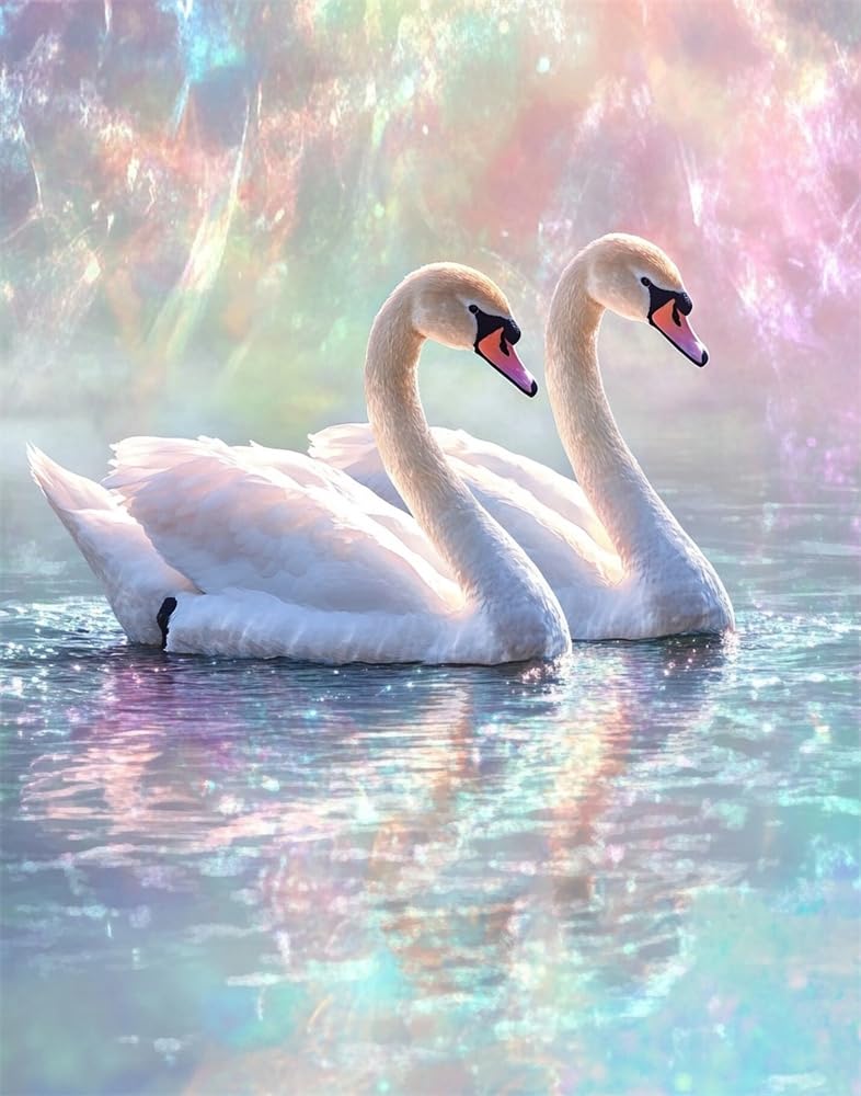 Henypt 11Ct DIY Stamped Cross Stitch Kits for Adults Two White Swans Cross Stitch Kits Landscape Oil Painting Cross-Stitch Kits Counted Embroidery Kits for Adults